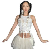 White Front Cross Bow Crop Top